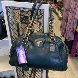Prada Peacock Blue Satchel With Top Handles, VGUC